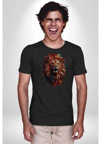 Renkli Kaplan Kükrüyor Unisex Unisex Siyah Organik Baskılı T-shirt Penye Yüksek Kalite Siyah