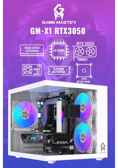 Game Master GM-X1 i3-12100F 16 GB 512 GB M.2 6 GB RTX3050 Free Dos Masaüstü Oyuncu Bilgisayarı