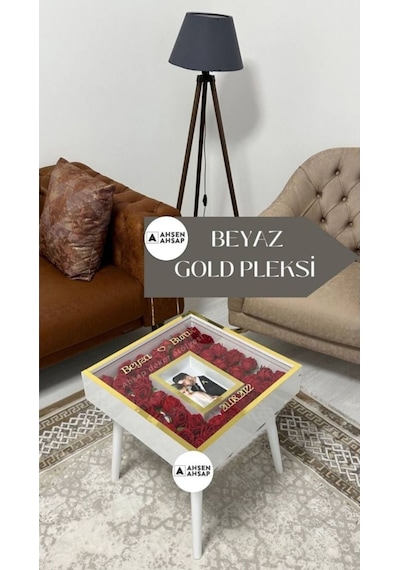 Ahsen Ahşap Fotoğraflı Anı Sehpası Beyaz3