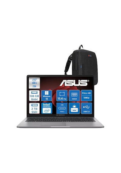 Asus ExpertBook P1 P1503CVA-ZC516512G0DP39 Core 5 210H 128 GB 2 TB SSD 15.6" W11P Dizüstü Bilgisayar + Zetta Çanta