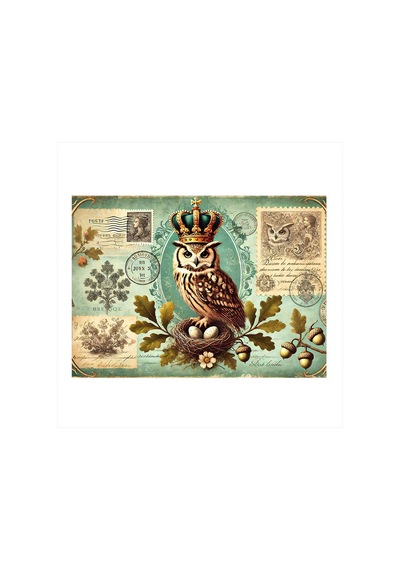 Taçlı Baykuş Çizimi Art Mdf Tablo