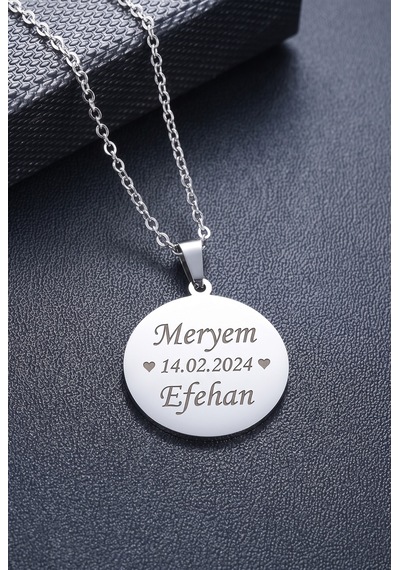 Kişiye Özel İsim Yazılı Yuvarlak Plakalı Unisex Erkek Kadın Paslanmaz Çelik Kolye Eck67 Metalik