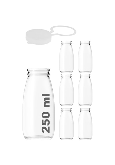 Afracam Süt Ayran Şişesi Şeffaf 250 Ml Kapaklı Cam Şişe 6 Adet