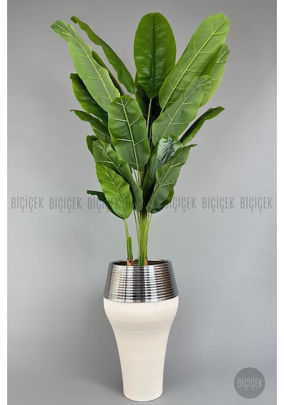 Biçiçek Yapay Starli̇ce 230 Cm Bambu Gövdeli̇ 22 Yapraklı Krem Gümüş Cleopatra Saksıda