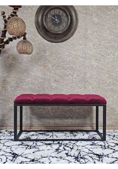 Zafir Siyah Boyalı Diktörtgen 100 Cm X 40 Cm Oturak Puf - Bench - Makyaj Oturağı - Oturak Bordo