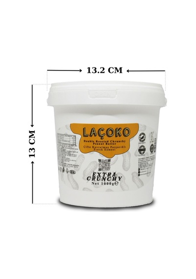 Laçoko Kova Şekersiz Katkısız Glutensiz Vegan Doğal Çifte Kavrulmuş Parçacıklı Extra Crunchy Yer Fıstığı Ezmesi 1 KG