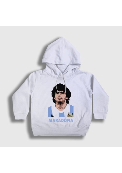 Presmono Unisex Çocuk Futbol Sky Maradona Kapüşonlu Sweatshirt Beyaz