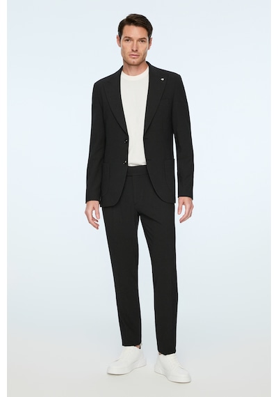 Morven Erkek Siyah Poliviskon Trend Pitikare Slim Fit Sivri Yaka Takım Elbise 26ms001032001 Siyah