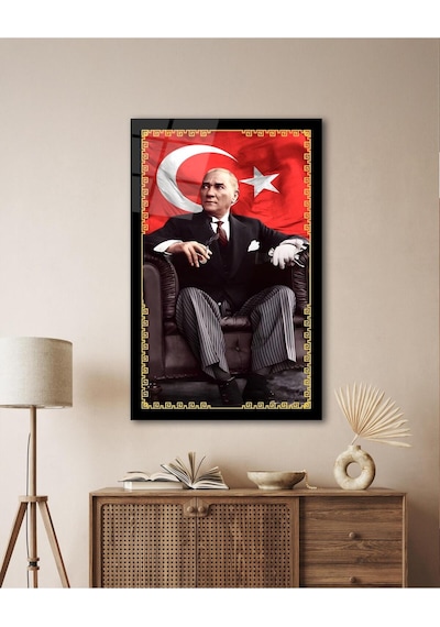 Atatürk Portre Ve Türk Bayrağı Cam Tablo Modern Ev Ofis Salon Hediyelik Büyük Tablo Duvar Dekoru16