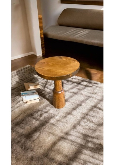 Simillo Wooden Ahşap Tekli Mantar Yan Sehpa Modern Tik Ağacı Renk Fiskos Kahverengi