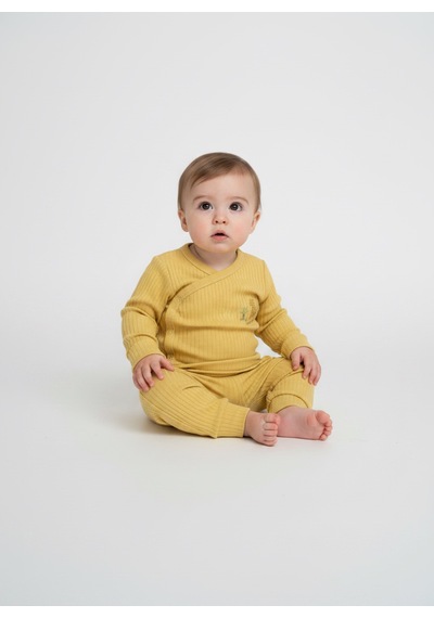 Annababba %100 Pamuk Bebek 3 Lü Takım Şapkalı Ribana Takım Hardal