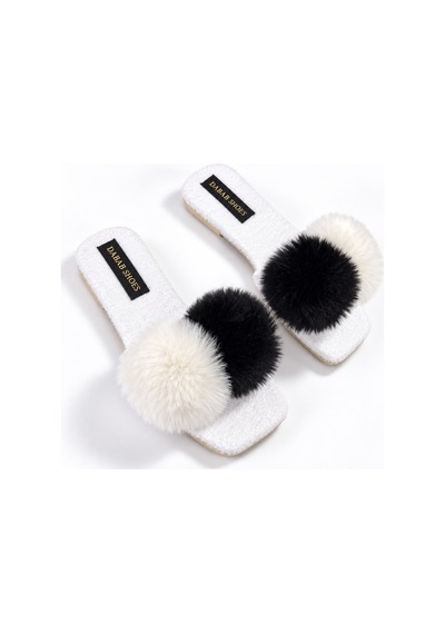 Dabab Shoes Pomella Kadın Beyaz Çift Ponponlu Peluş Bantlı Kaymaz Tabanlı Önü Açık Ev Terliği Dabab Shoes Pomella Kadın Beyaz Çift Ponponlu Peluş Bantlı Kaymaz Tabanlı Önü Açık Ev Terliği