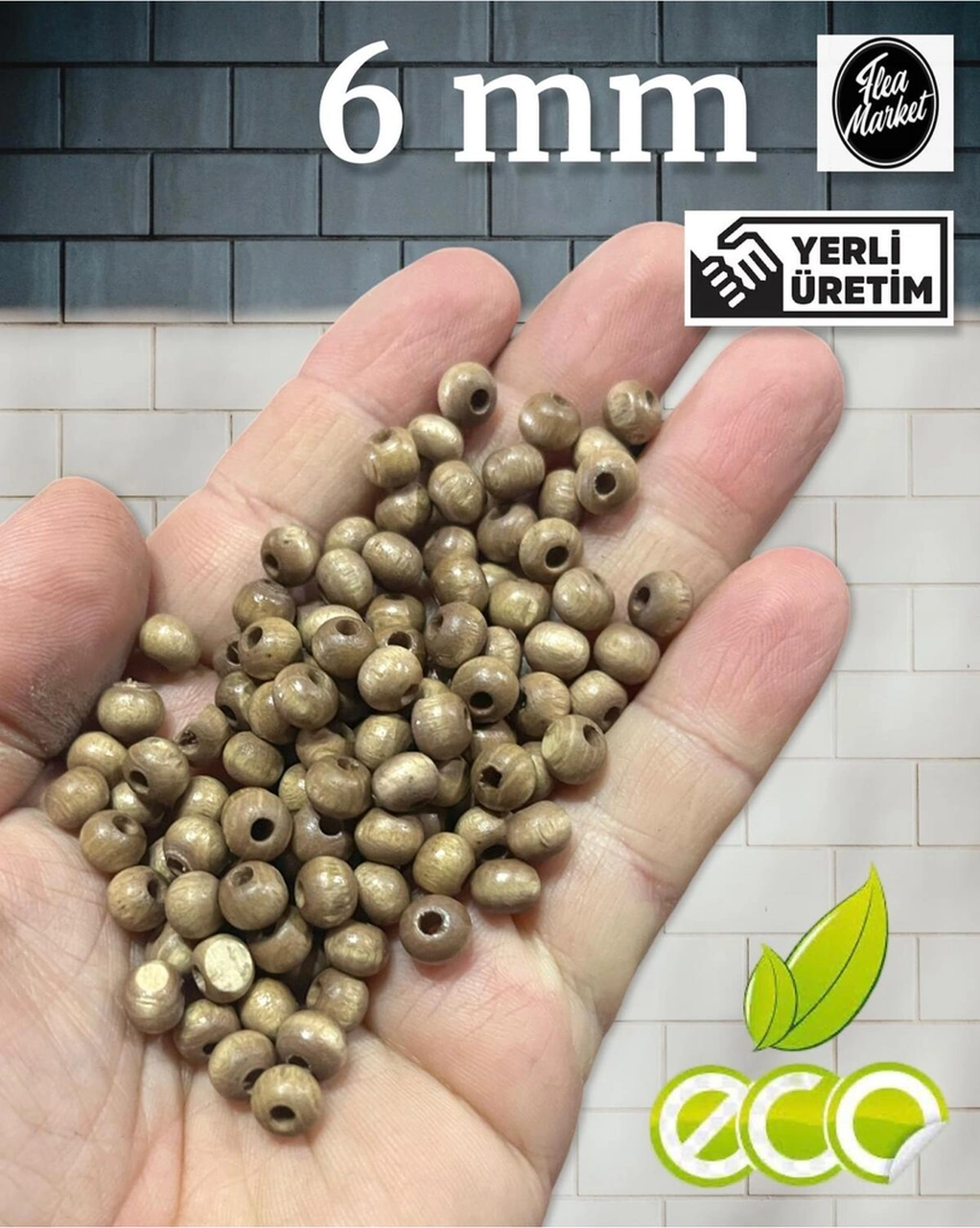 Ekonomik Paket 500 Gram 6mm Ahşap Boncuk - Sütlü - Ort - 3200-3500 Adet