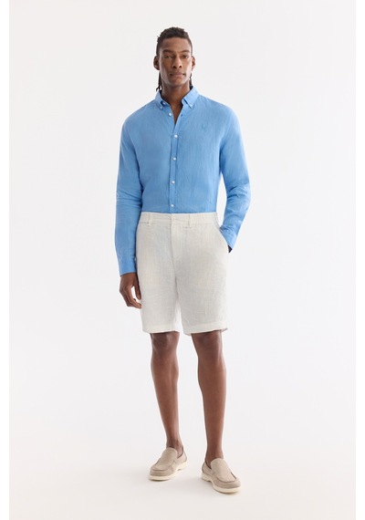 Avva Erkek Beyaz Beli Lastikli %100 Keten Relaxed Fit Şort B003732