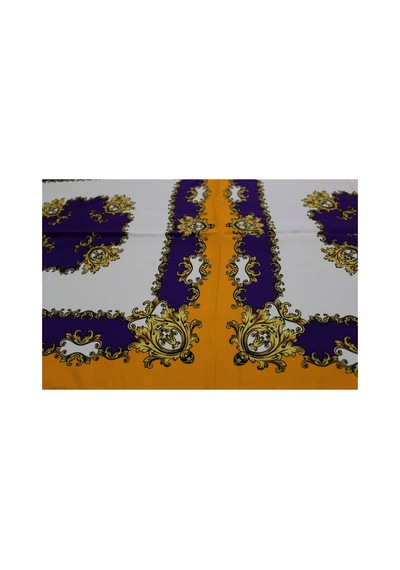 Tikitonki Kare Kesim Etnik Çiçek Desenli Saten Turuncu Eşarp - 90x90 Sarı Sarı