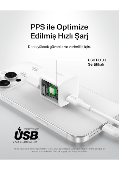 Belkin Boostcharge Usb-c 25 W Pd 3.0 Pps Hızlı Şarj Cihazı, Beyaz