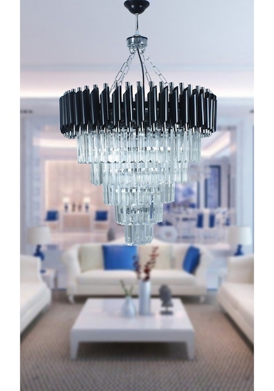 Zamira 55 Cm'lik Slver Kristal Taşlı Lüks Avize - Yatak Odası - Salon - Mutfak - Hol Gümüş