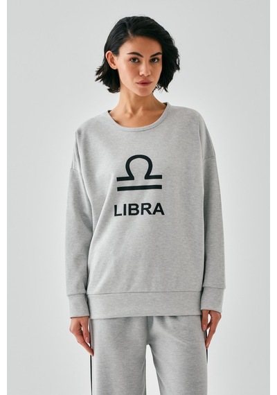 Akbeniz Kadın Gri Terazi Burcu Oversize 2 İplik Eşofman Ev Giyim Takımı