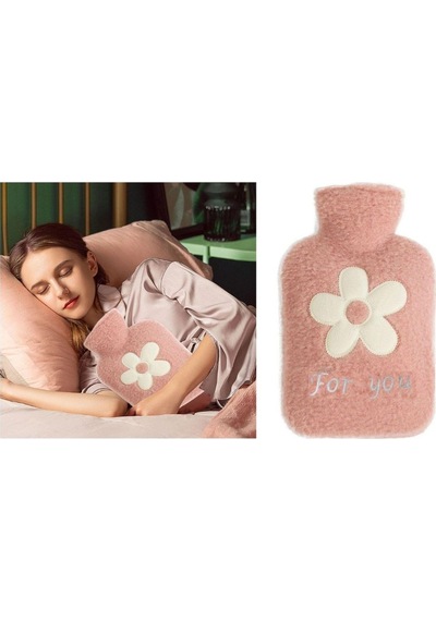 Sıcak Su Torbası Peluş Papatya Desenli Pembe 21x13,5x2cm 500 Ml Açık Pembe