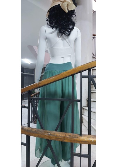 Bohem Stil Kadın Asimetrik Kapaklı Ipek Şalvar Pantolon-8775 Mint