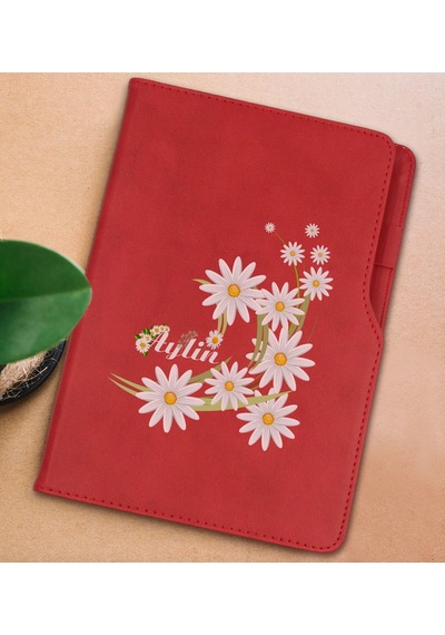 Bk Gift Kişiye Özel Papatya Temalı Kırmızı Termo Deri Not Defteri 15x21cm-1