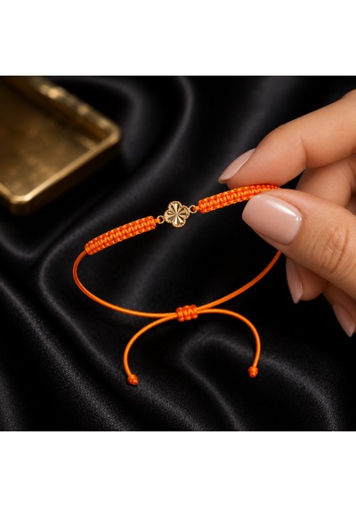 Seven Kuyumculuk 14 Ayar Altın Van Cleef Model Şans Yoncası Makrome Bileklik Turuncu