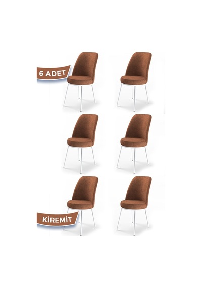 Canisa Concept Dexa Serisi Kiremit Renk 6 Adet Sandalye, Renk Kiremit, Ayaklar Beyaz Kiremit