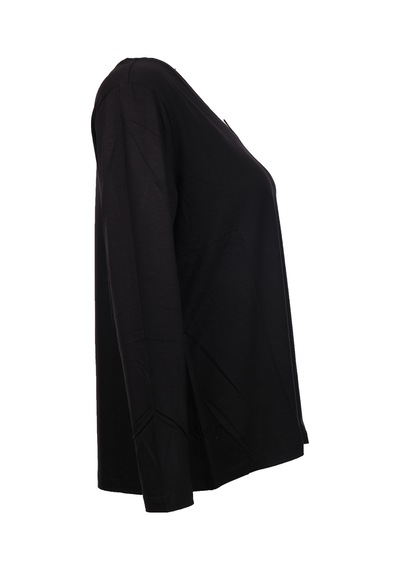 Faik Sönmez Kadın Oversize V Yaka Uzun Kol Minimalist T-shirt Siyah