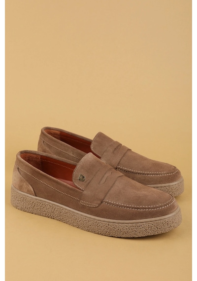 Gondol Erkek Hakiki Deri Casual Flötr Ayakkabı Moc-toe Cz.464 Kum