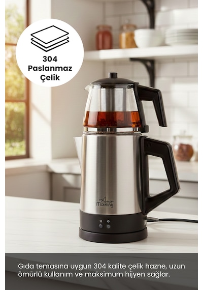 Any Morning OZ26CM05 1.8 L Cam Demlikli Paslanmaz Çelik Çay Makinesi