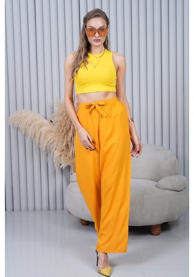 Polologin Butik Sarı Belden Bağlamalı Bol Paça Pantolon Sarı