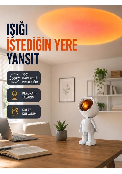 Buğz Dekoratif Gün Batımı Işığı Astronot Figürlü Yeni Nesil .