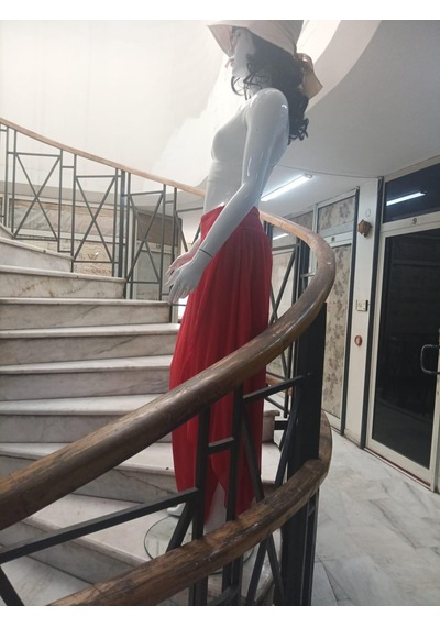 Bohem Stil Kadın Asimetrik Kapaklı Ipek Şalvar Pantolon-8775 Kırmızı