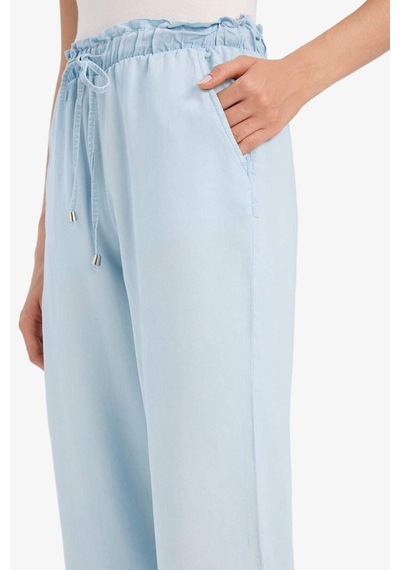 Defacto Pull On Culotte Yüksek Beli Lastikli Akışkan Kumaş Yıkamalı Pantolon D8240AX25SM İndigo