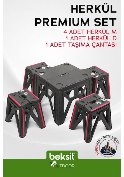 Outdoor Herkül Premium Katlanır Kamp Masa Takımı Seti - Antrasit Çantalı Antrasit Antrasit