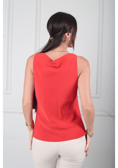 By Saygı Kadın Degaje Yaka Kolsuz Krep Saten Bluz Oranj By Saygı Kadın Degaje Yaka Kolsuz Krep Saten Bluz Oranj