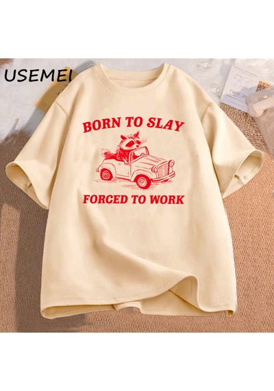Flood Of Style Doğan Öldürmek Zorunda T Shirt Çalışmak Boy Retro Karikatür Grafik T Shirt Meme Çöp Panda T-s Haki