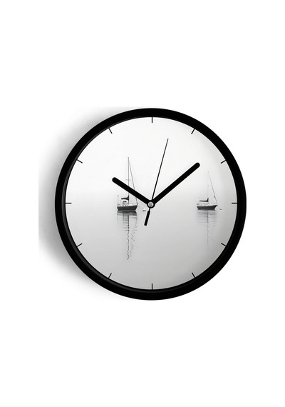 Yelkenli Modern Duvar Saati - 30cm - Önü Camlı Siyah Kasa - Sessiz Mekanizma-jh0326 Siyah