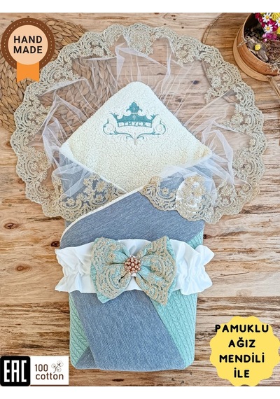 Triko Örgü Kışlık Bebek Kundağı & Bebek Battaniyesi - Pamuklu Yenidoğan Hastane Çıkışı & Hediyelik Mint