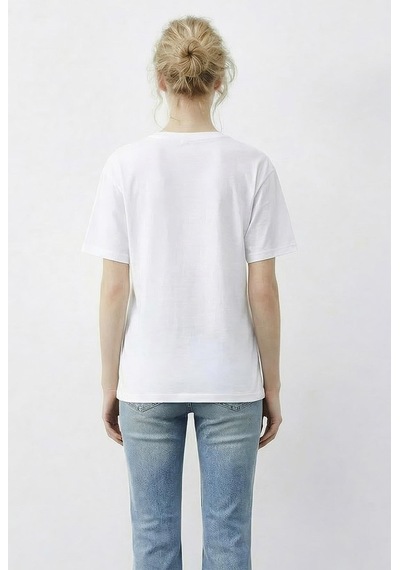Shade Kadın Leopar Kalp Taş İşlemeli Bisiklet Yaka Regular Fit T-shirt 2210 60283976 - Beyaz