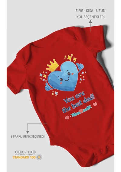 Morivokids You Are The Best Dad Kısa Kollu Bebek Body %100 Pamuk Kırmızı
