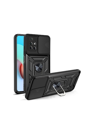 Fibaks Redmi 10 2022 Uyumlu Kılıf Kamera Korumalı Sürgülü Yüzüklü Armor Tank Zırhlı