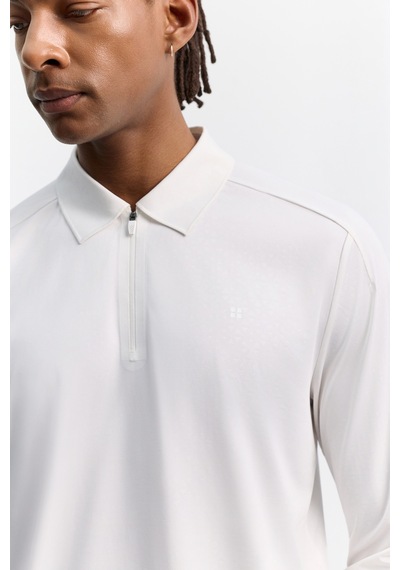Avva Erkek Beyaz Polo Yaka Düğmeli Teknik Kumaş Uzun Kol Basic Regular Fit T-shirt A62y1015