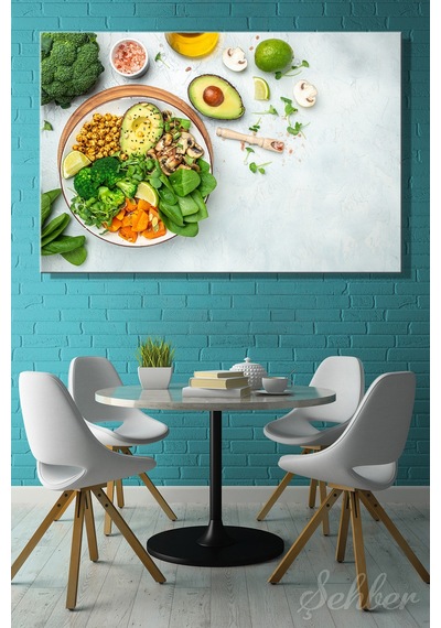 Vegan Beslenme Kasesi Buddha Bowl Yatay Kanvas Tablo 3857 Çok Renkli