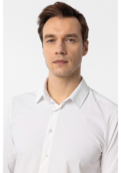Süvari Beyaz Slim Fit Düz Klasik Yaka Gömlek-34100 Beyaz