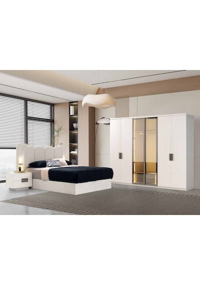 Ambiance Tamamı Mdf 6 Membranlı Kapaklı Reflekte Camlı Gardırop Dolap Beyaz