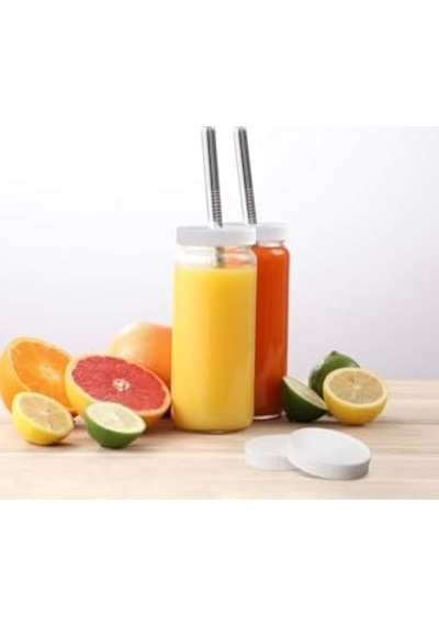 Ayrex 1 Adet 480ml Pipet Ve 2 Kapaklı Cam Bardak, Hava Geçirmez Kapak, Meyve Suyu, Boba, Smoothie,şeffaf Diğer