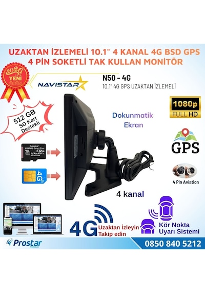 Uzaktan İzlemeli 10.1 İnç Dokunmatik 4 Kanal 4g Gps Bsd Kör Nokta Uyarı Sistemli Monitör