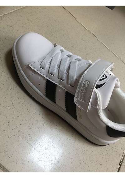 Cool Cooper Çocuk Bantlı Cilt Sneaker Spor Ayakkabı Beyaz / Siyah SİYAH-BEYAZ