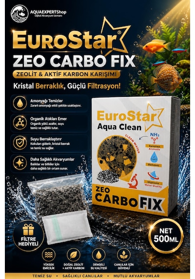 Eurostar Akvartum Filtre Malzemesi - Zeo Karbon 500 Ml - File Hediyeli - Zeolit Ve Karbon Karışımı - Su Berraklaştırıcı